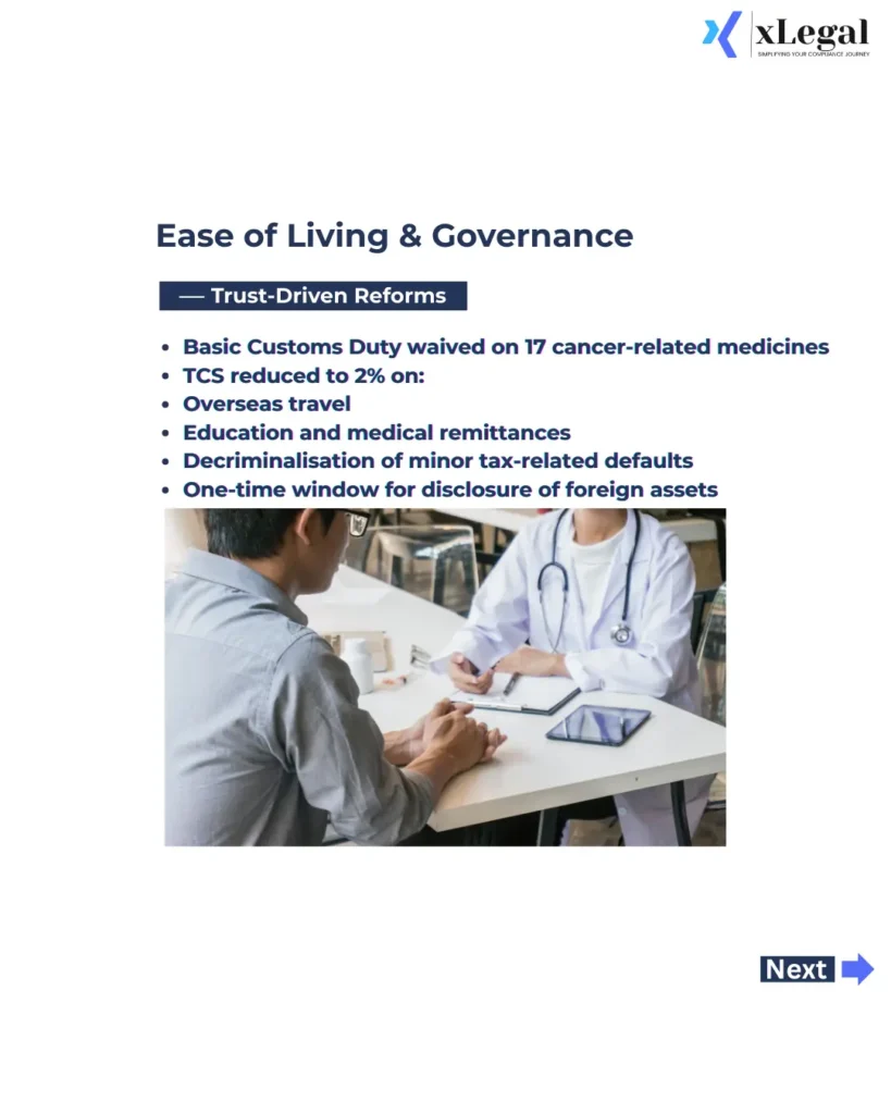 Healthcare duty exemptions and simplified tax rules reduce compliance burden and improve citizen-centric governance.